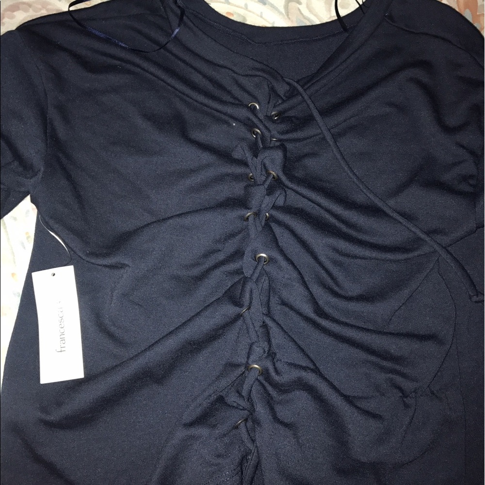 Blue tie up shirt